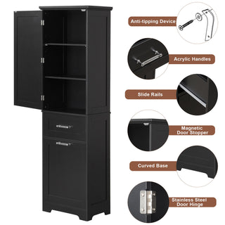 Tall Freestanding Bathroom Storage Cabinet With Adjustable Shelf And 2 Drawers