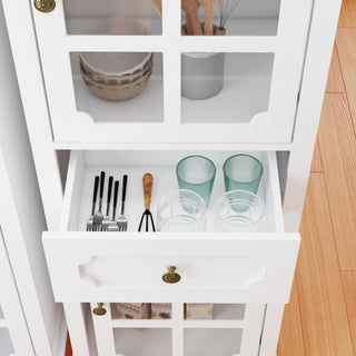 Storage Cabinet, Freestanding Curio Cabinet With Grid Doors & Drawer, Pantry Display Cabinet For Kitchen