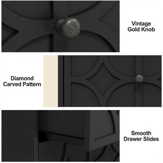 Nightstand With Diamond Carvings Handles, 2 Drawers & Charging Station
