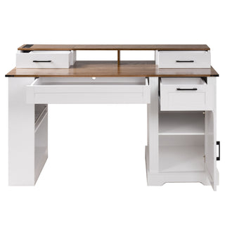 Office Desk With Storage Cabinet, Charging Station, Monitor Stand & Pegboard