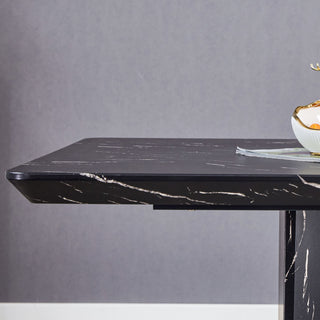 Modern Dining Table With Marbled Design For Luxurious Elegance - Black
