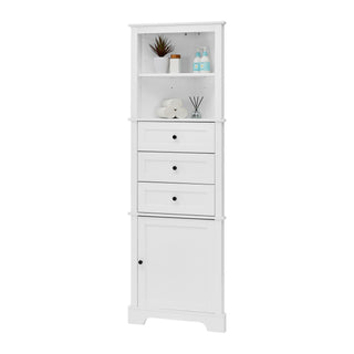 Tall Storage Cabinet With 3 Drawers And Adjustable Shelves For Bathroom
