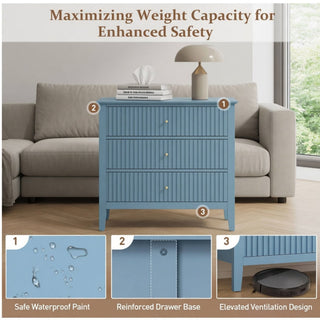 Fluted 3 Drawer Nightstand With Soft Close Slides