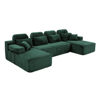 Sectional Sleeper Sofa & Storage Pockets, Modular Couch With Throw Pillows For Living Room
