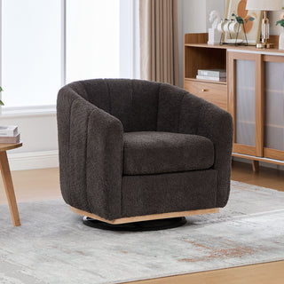 Swivel Upholstered Barrel Chair With Metal Base