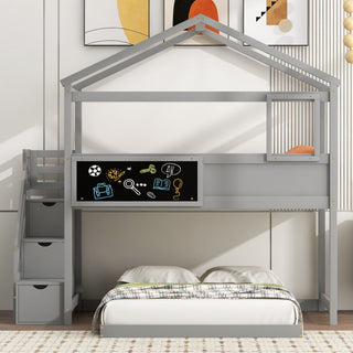 House Style Bunk Bed With Storage Staircase And board