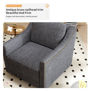 360 Degree Swivel Armchair, Skin Friendly Fabric, Ergonomic Design, Brass Nail Decorative Armchair