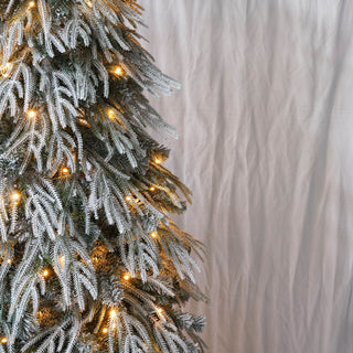 Snowy Cascading Christmas Trees 3 Piece Set With Warm LED Lighting, Flocked Weeping Branches, Multi Level Indoor Decor - Green