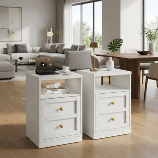 Nightstand With Door & Shelf, 2 Drawer Side Table