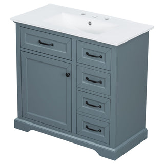 36" Bathroom Vanity With Sink, 2 Tip-Out Drawers, Soft Close Hinges