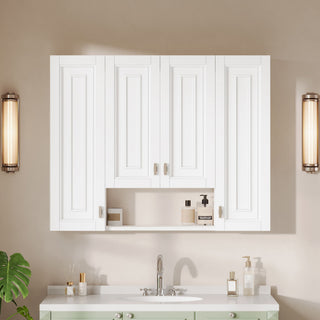 Bathroom Cabinet With 5 Adjustable Shelves, Soft Closing Hinges, Open Shelving Design - White