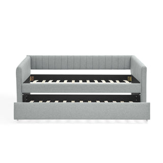 Upholstered Daybed With Trundle With Vertical Stripes