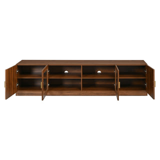 TV Stand, Media Console With Glass Doors And LED Lights, Adjustable Shelf Storage - Walnut