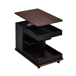 Adjustable End Table With Wheels, 360°Rotating Top And Storage Space