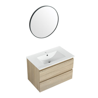Wall Mounted Bathroom Vanity & Sink, 2 Soft Close Drawers