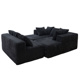 Modular U-Shaped Sectional Sofa, 4 Seater Chaise Lounge With Reversible Design Striped - Black