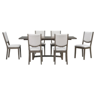 Rectangular Extendable Dining Table Set With 6 Upholstered Chairs