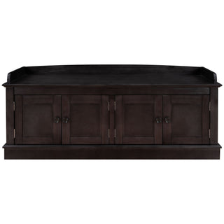 Storage Bench With 4 Doors And Adjustable Shelves, Shoe Bench With Removable Cushion For Living Room, Entryway