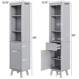 Tall Bathroom Storage Cabinet With Adjustable Shelves And 1 Drawer & Door