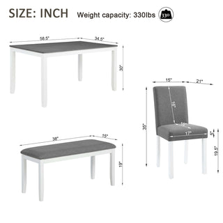 6 Piece Dining Table Set With Bench And Chairs