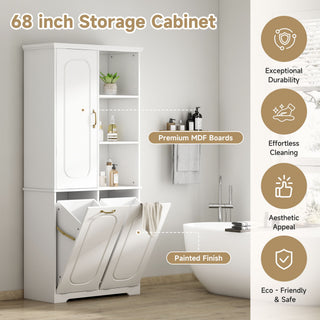 Freestanding Tall Storage Cabinet With 2 Tilt Out Hampers