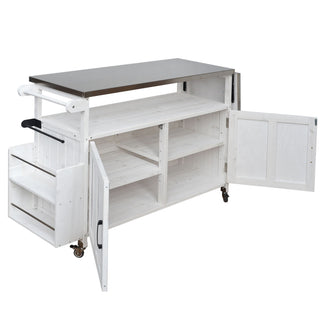Foldable Outdoor Kitchen Island With Lockable Wheels, Storage Cabinet And Towel Rack For Patio