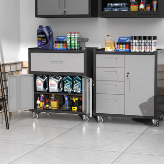 Sturdy Metal Tool Storage Cabinet With Wheels Durable Garage, Office & Home Organizer Steel