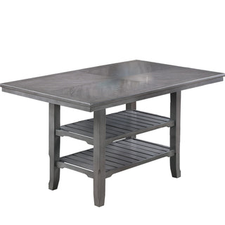 7 Piece Counter Height Dining Set With Storage Shelves, Table & 6 High Chairs - Gray