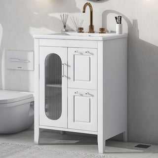 Modern Bathroom Vanity With Sink, Cabinet With 2 Drawers And Door, Adjustable Shelf
