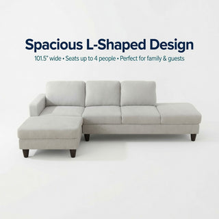 2 Piece L - Shaped Left Chaise Sectional Sofa With Ottoman, Living Room Furniture - White / Gray