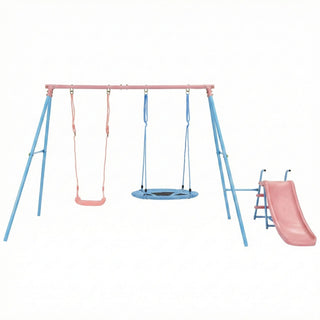 Xns107 - 2 Swing Set With Slide For Outdoor - Blue / Pink