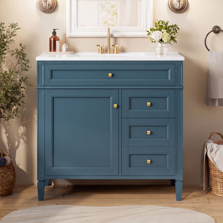 Bathroom Vanity With Sink, Rectangular Storage Cabinet & 2 Drawers And Tip Out Drawer