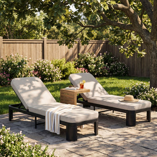 Outdoor Chaise Lounge Set With Side Table, 5 Position Adjustable Patio Recliner
