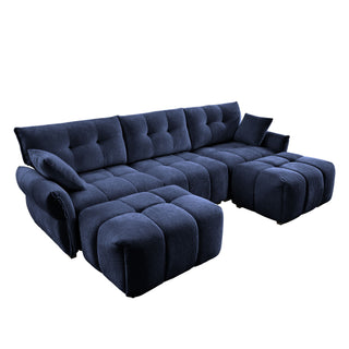 Sofa Set With Ottoman And Pillows, Textured, High Resilience Cushions
