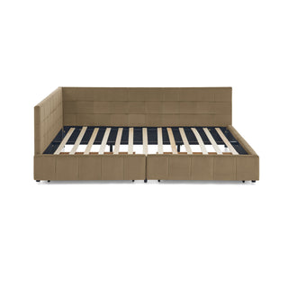 Mid-Century Storage Upholstered Tufted Bed Frame With Backrest And Armrests