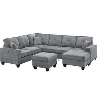 5 Piece Sectional Set With USB Port And Ottoman