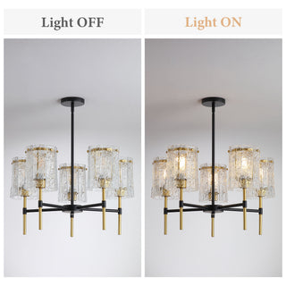 5 Light Chandelier, Textured Glass Pendant Light, (Not Including The Bulb) For Living Room - Black / Gold