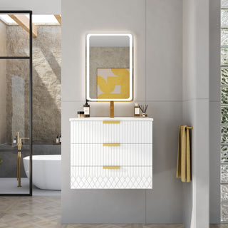 Wall Mounted Floating Cabinet With Double Drawer, Rectangular Sink