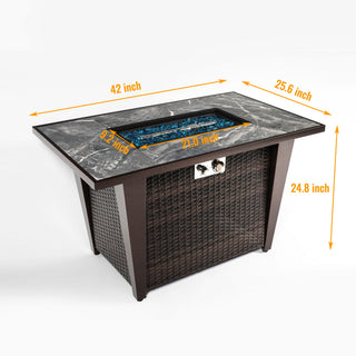 Fire Pit Table, Glass Wind Guard And Rain Cover, Lid - Brown