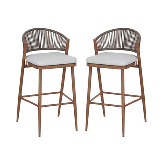 Outdoor Bar Height Metal Frame Counter Stools With Scallop Shaped Backrest & Water Resistant Cushions