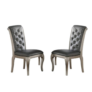 Rectangle Dining Table With Glass Top And 6 Tufted Back Chairs - Gray / Silver