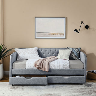 Daybed With Trundle And Storage Drawers, Flat Arms With Pocket