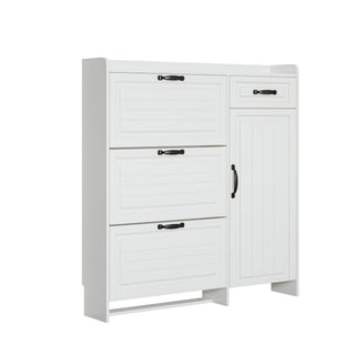 Shoe Cabinet With 4 Doors 1 Drawers, PVC Door With Shape, Large Space For Storage - White