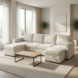 Extra Wide U - Shape Convertible Sleeper Sofa Bed With Dual Storage Ottoman