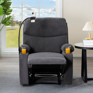 Adjustable Manual Recliner, Ergonomic Lounge Chair With Phone Holder And 2 Cup Holders