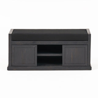 Wood Bench With 2 Open Shelves And Water Resistant Cushion - Dark Gray