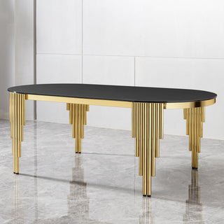 Oval Dining Table With Glass Top And Stainless Steel Base