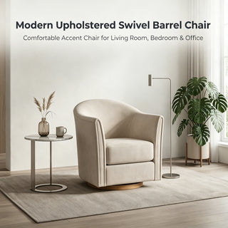 360 Degree Rotating Barrel Armchair For Living Room - Cream Beige