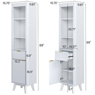 Tall Bathroom Storage Cabinet With Adjustable Shelves And 1 Drawer & Door