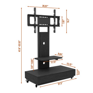 Mobile TV Cart With Push Pull Drawer, Lockable Wheels